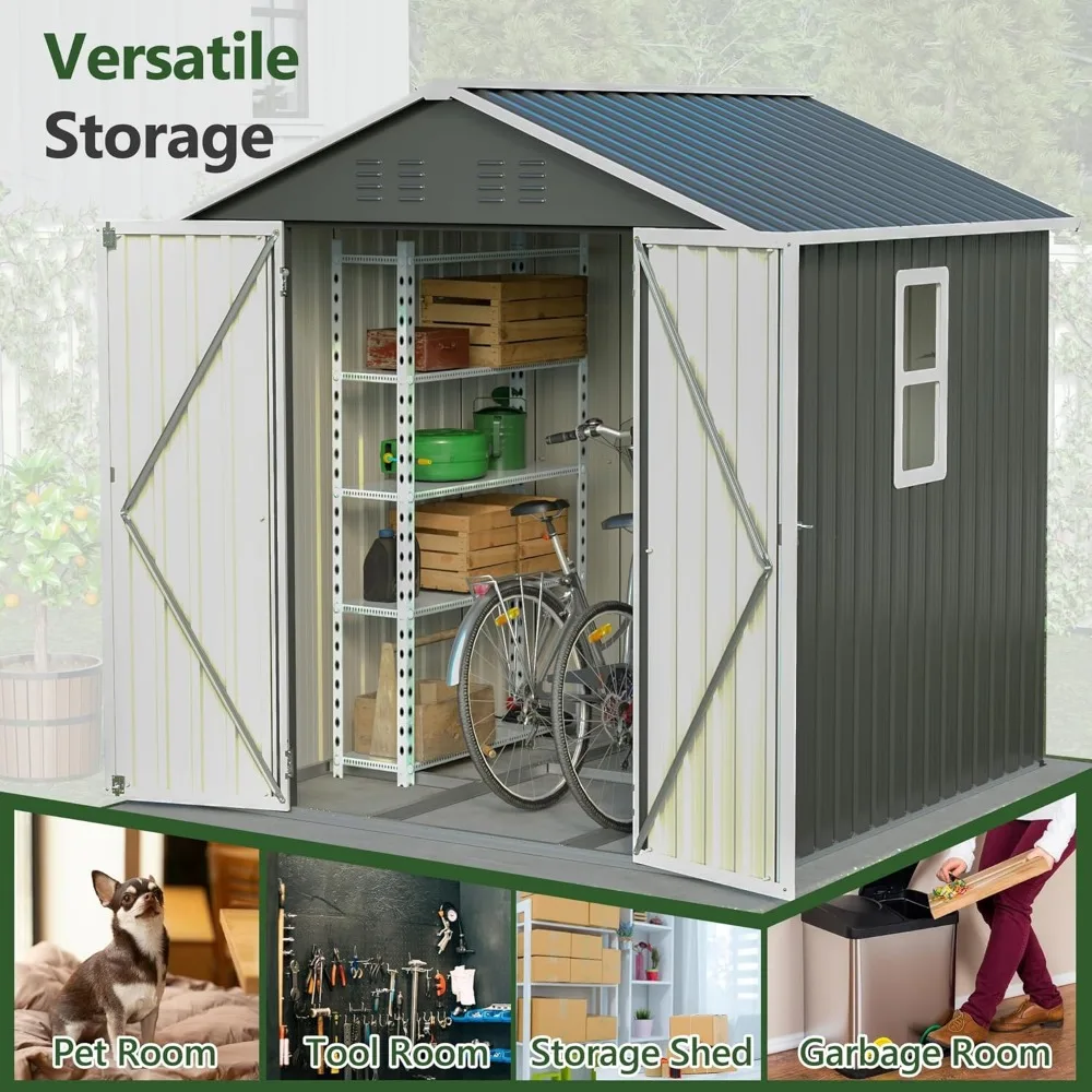 6x6 ft Metal Outdoor Storage Shed,Metal Steel Utility Tool Shed Storage House with Window and Floor Kit for Backyard Garden Pati