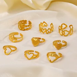 2023 New Gold Color Stainless Steel Finger Ring Minimalist Metal Heart Love Opening Ring for Women Girls Party Jewelry Gift