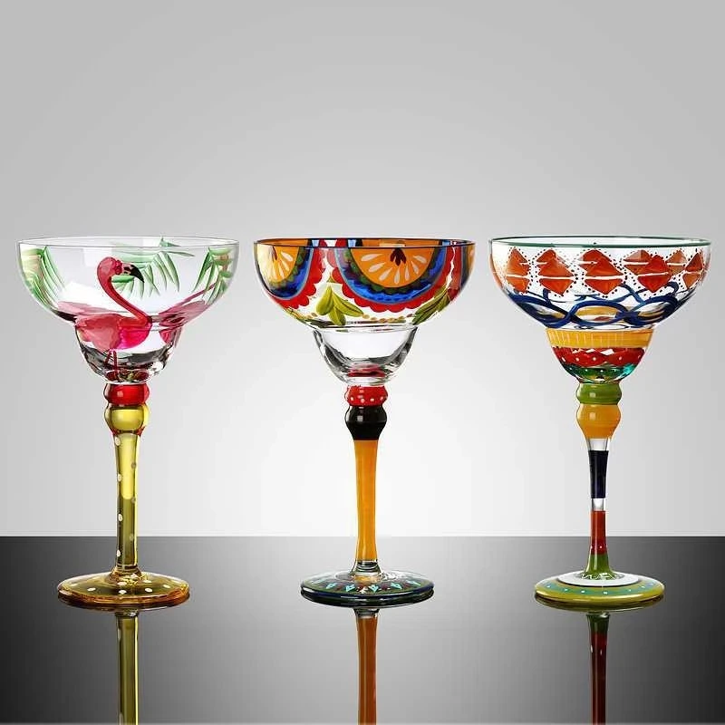 

270ml Creative Margarita Wine Glasses Handmade Colorful Cocktail Glass Goblet Cup Lead-free Home Bar Wedding Party Drinkware