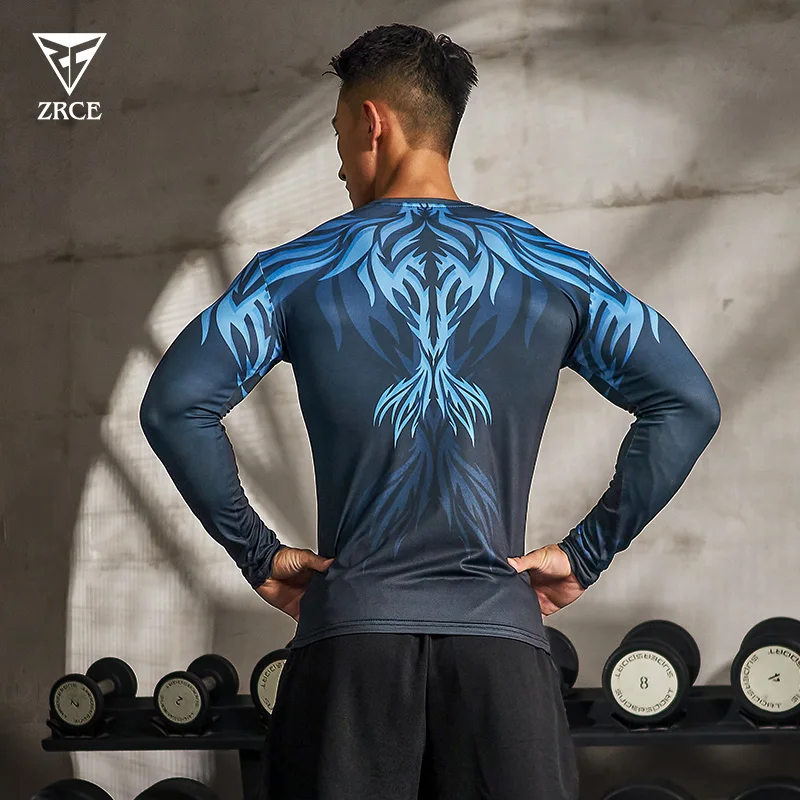 ZRCE Gym Sport T Shirt Men Quick Dry Running Shirt Men Workout Tees Fitness Tops Compression Long Sleeve T-shirt Tight Rashgard