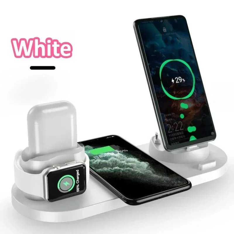 New 6 in 1 10W Wireless Charger Stand Pad for IPhone 15 14 13 12 Pro Max Apple Watch Airpods Phone Fast Charging Dock Station