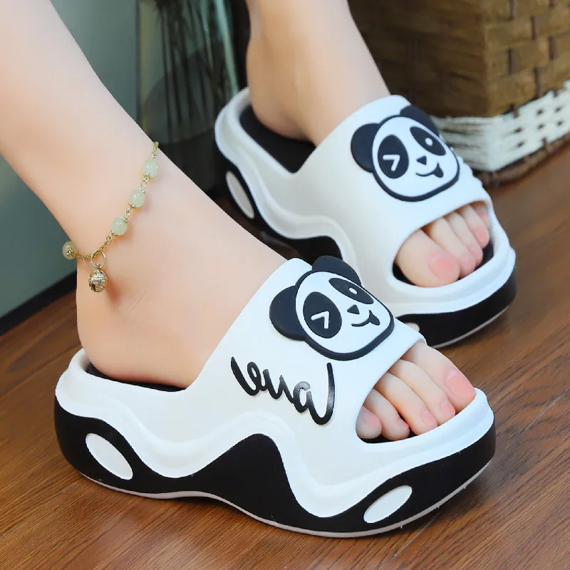 Ciabatte con plateau per ragazze, pantofole da spiaggia robuste, infradito per animali, pantofole panda con tacco alto, scarpe estive da donna che