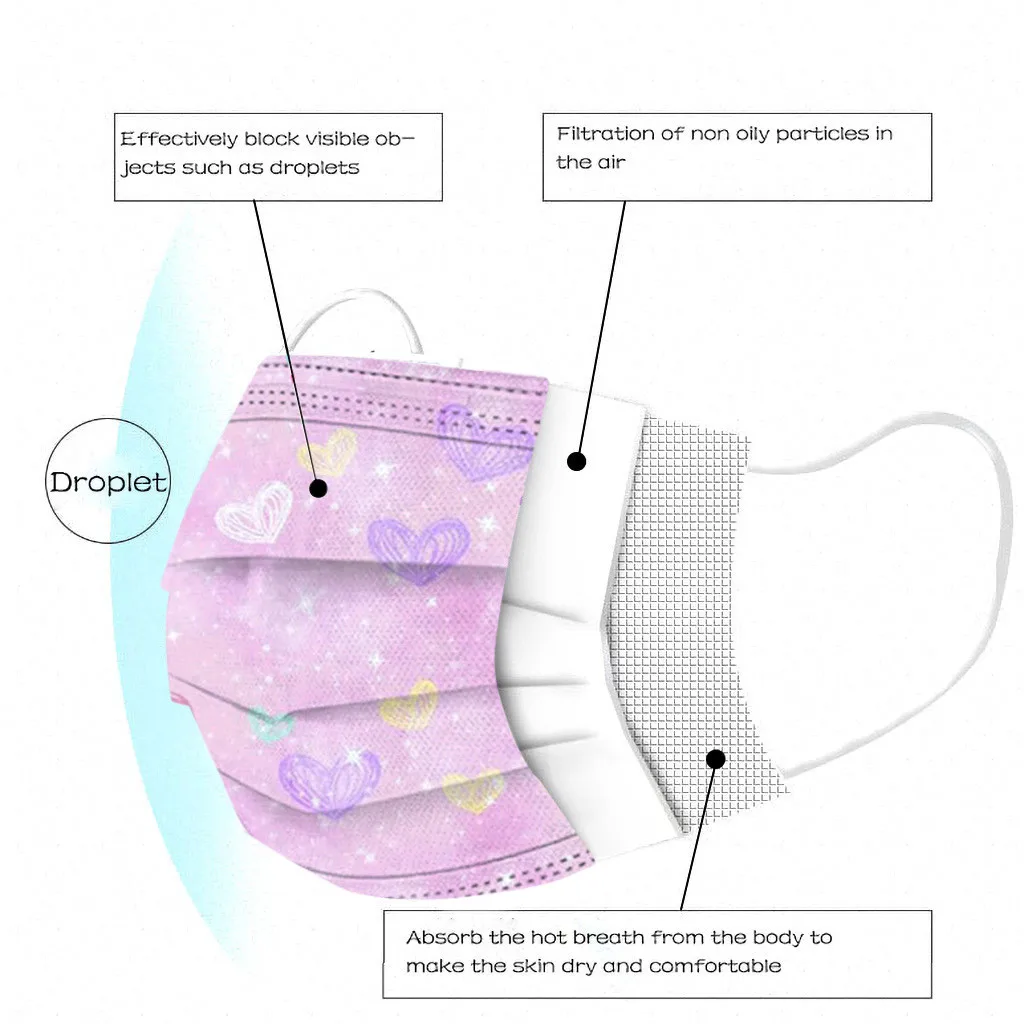50 قطعة الأطفال التعادل صبغ مطبوعة قناع غير قابل لإعادة الاستخدام قناع الأطفال الوردي الكرتون اليومية في الهواء الطلق التنقل قناع الموضة الشعبية #6