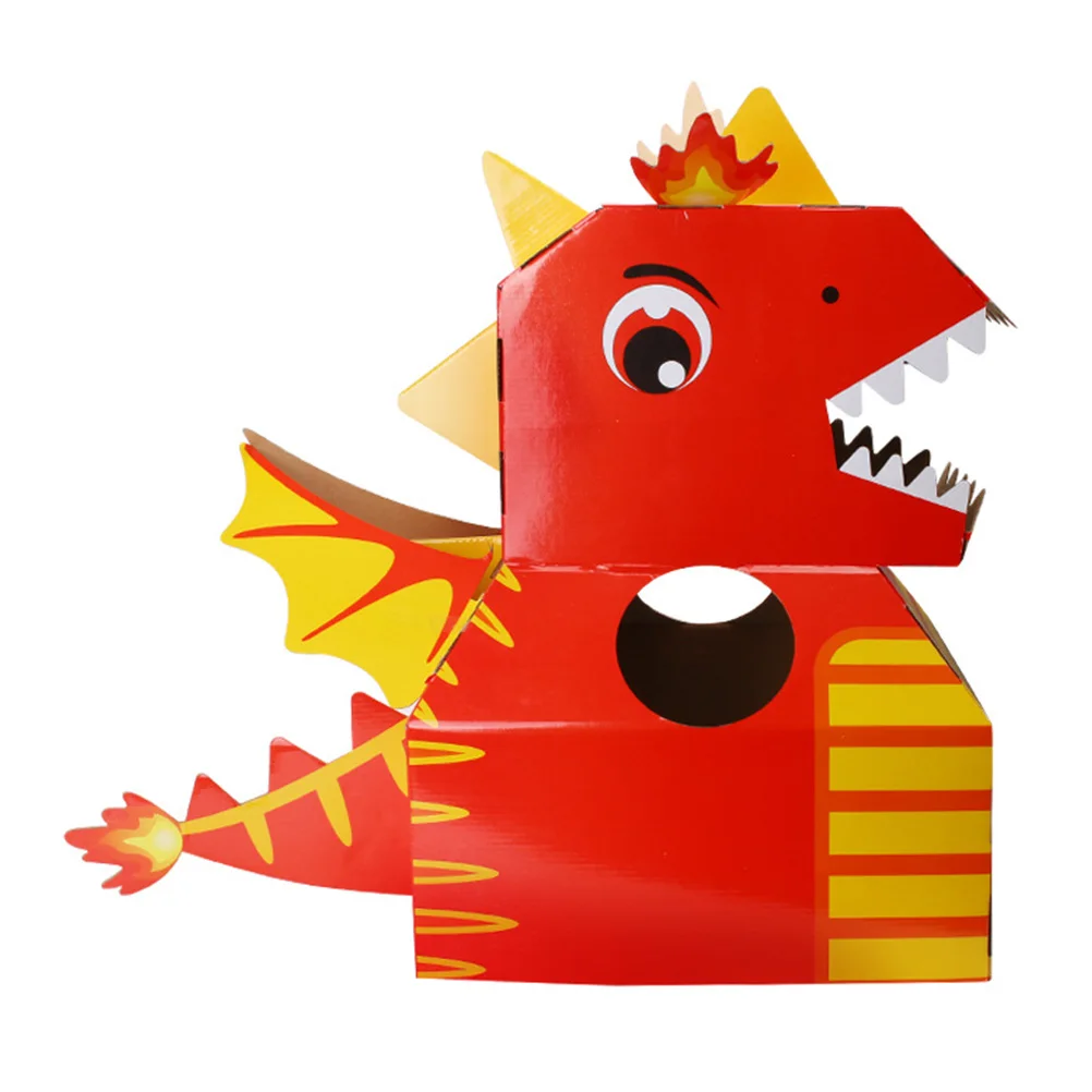 

1pc Dinosaur Pullover Carton Kids Cardboard Wearable Toy Toddler Red Lightweight Educational Plaything Party for Children