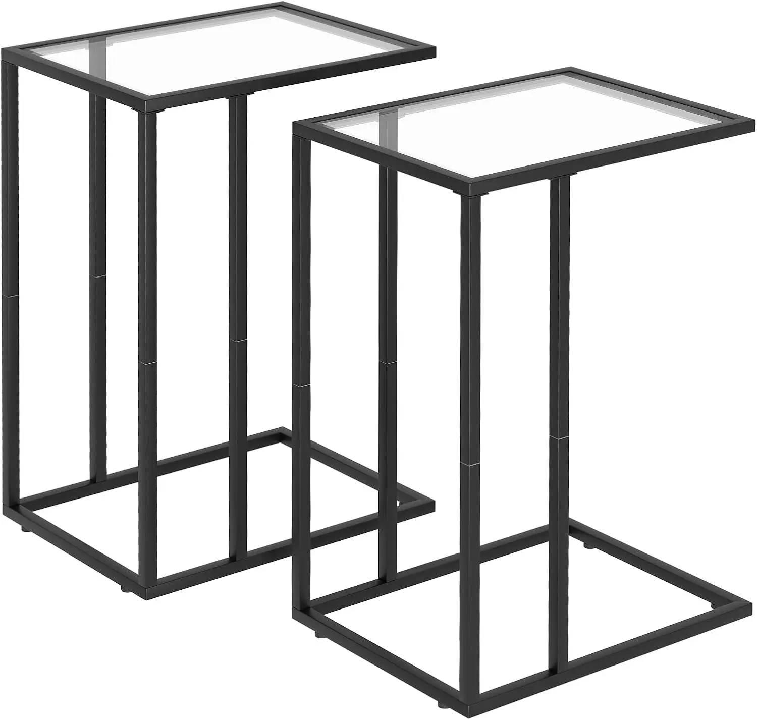 

C Shaped End Table Set of 2, Sofa Couch Side Table, Tempered Glass Snack TV Tray Table with Metal Frame for Small Space,Livin