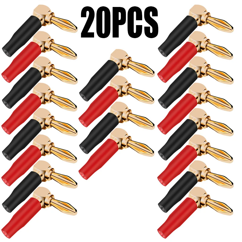 20PCS 4mm L-shaped Right Angle Banana Plug Soft Plastic Shell 90 Degree Banana Connector Red Black for Audio Video Speaker