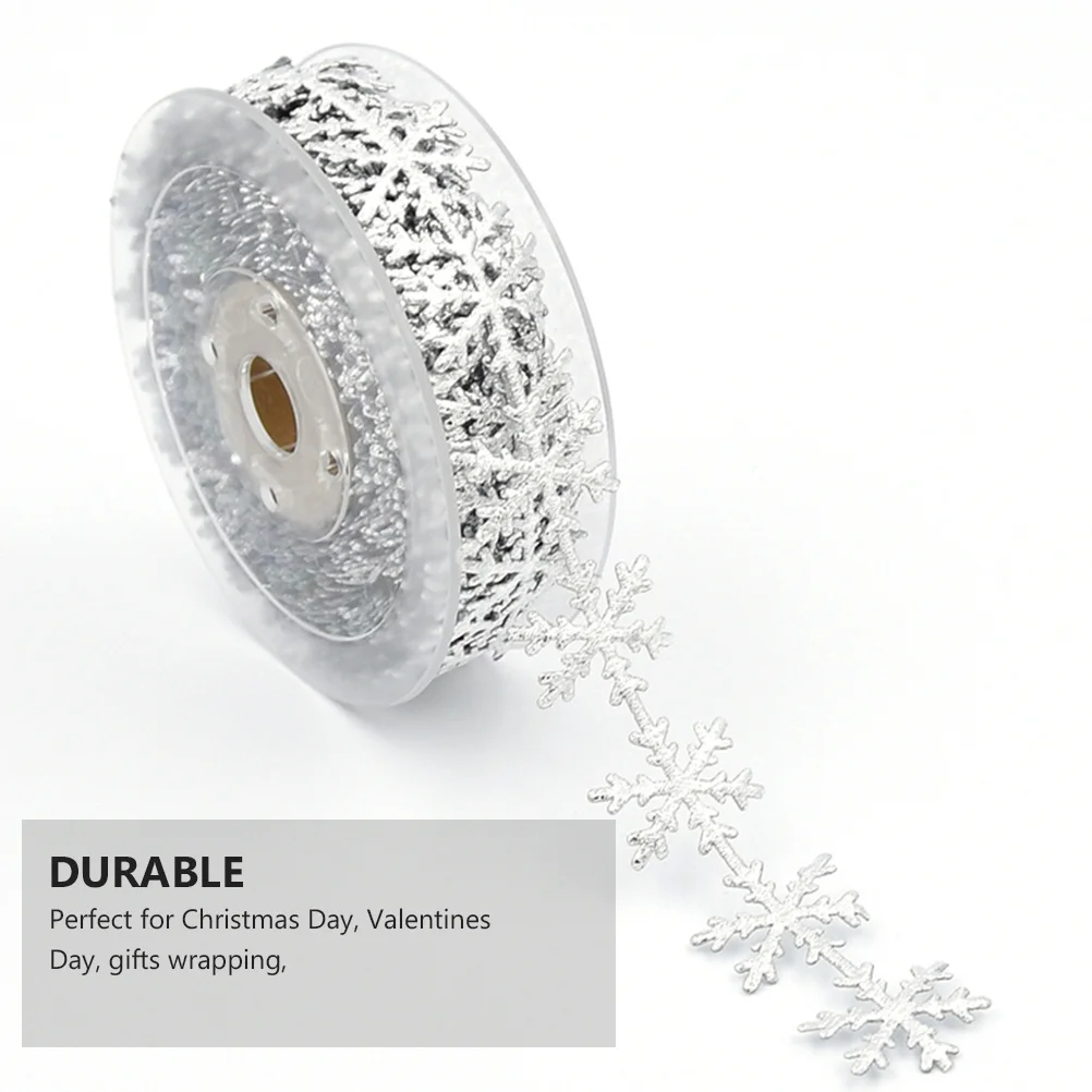 

2Pcs Silver Glitter Snowflake Ribbon Durable Polyester Lace Ribbon Christmas Gift Holiday Decoration