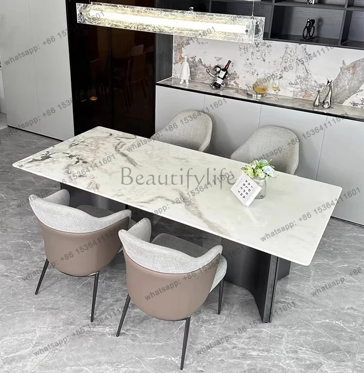 

Натуральный роскошный обеденный стол из камня в итальянском минималистичном стиле, прямоугольный, кремового цвета, современный, в стиле Пикассо.