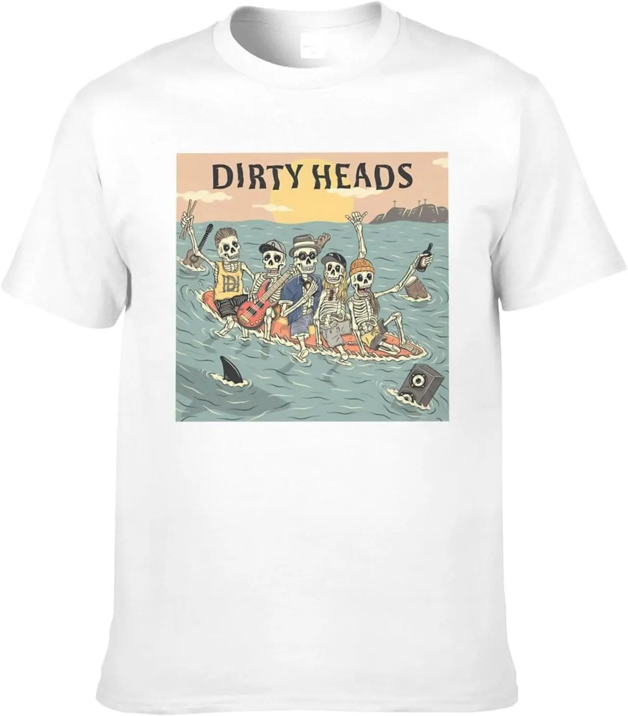 Dirty Band Heads Shirt Men's Double Sided Pattern Printed T-Shirt, Cotton Crew Neck Short Sleeve Tops Black