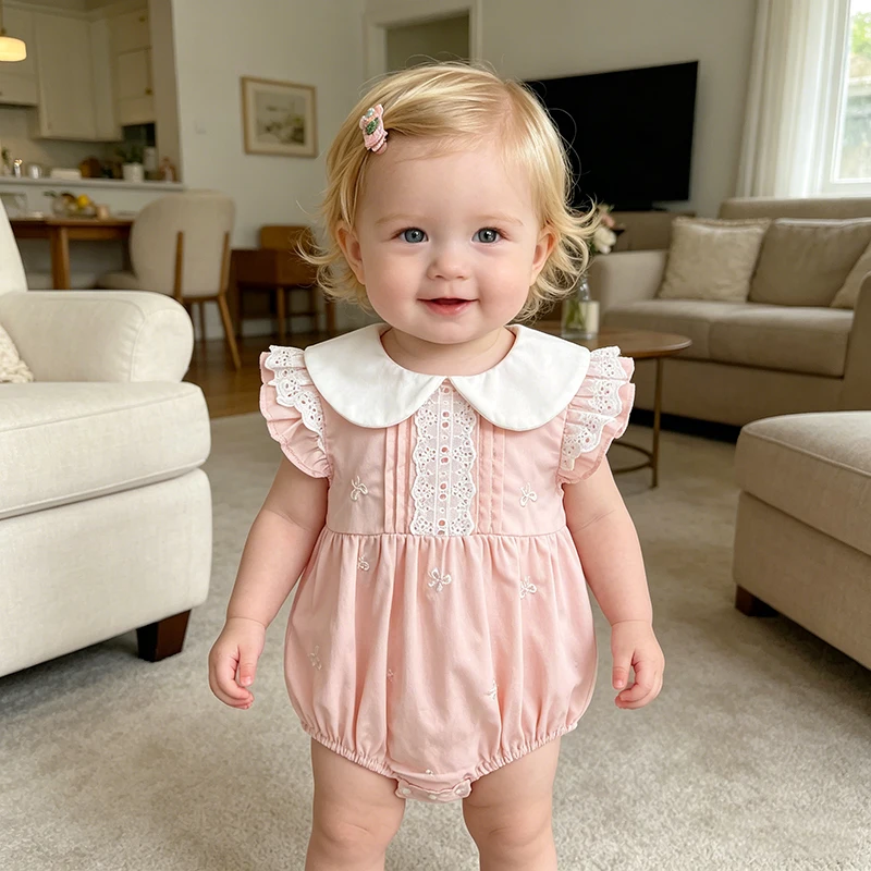 2026 Neue Sommer-Baby-Bodys für Mädchen 0-24M Neugeborenen-Kleidung mit Flatterärmeln Baumwolle Bedruckter Baby-Strampler für Mädchen