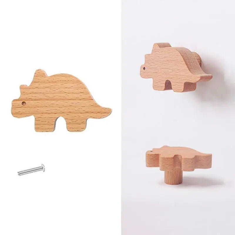 Pomos de madera para cajones de niños, pomos decorativos de dinosaurio, 6 piezas, pomos de madera para cajones de bebé, pomo de madera único multifuncional