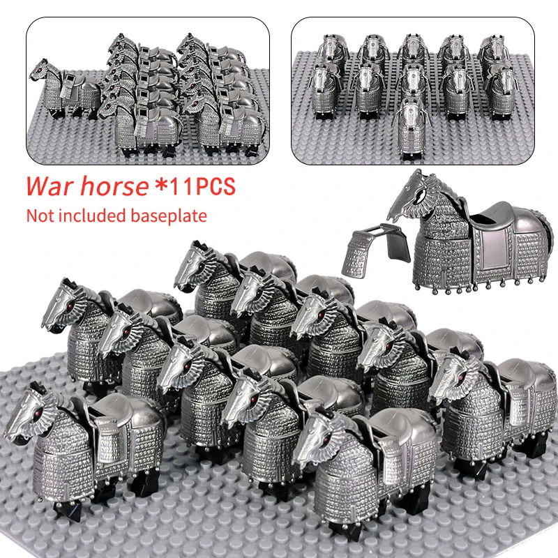 

Medieval Movie Knights War Horse Heavy Cavalry Warriors Iron Buddha Warhorse Figures Building Blocks Bricks Toys For Kids gift