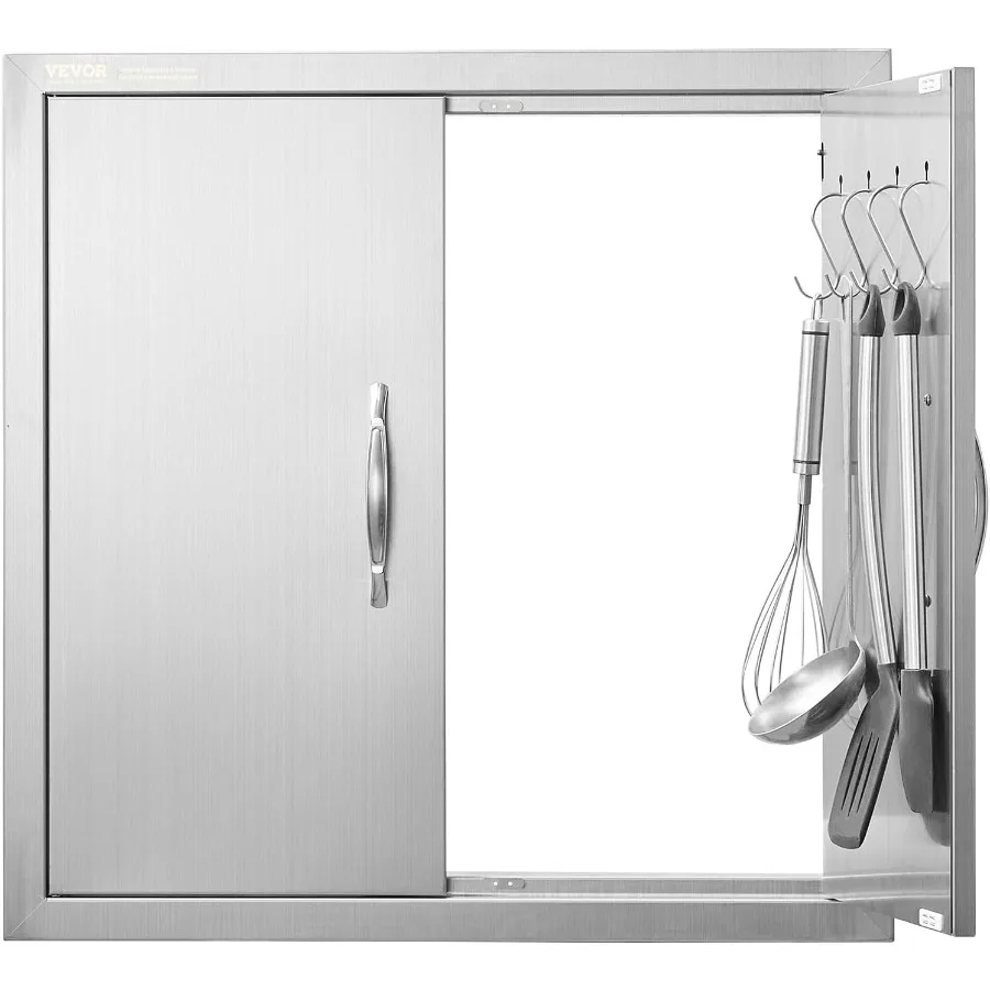 Pintu Akses BBQ VEVOR 24W x 24H Inci, Pintu Dapur Luar Ruangan Ganda dari Baja Anti Karat, Model Flush Mount Vertikal dengan Pegangan