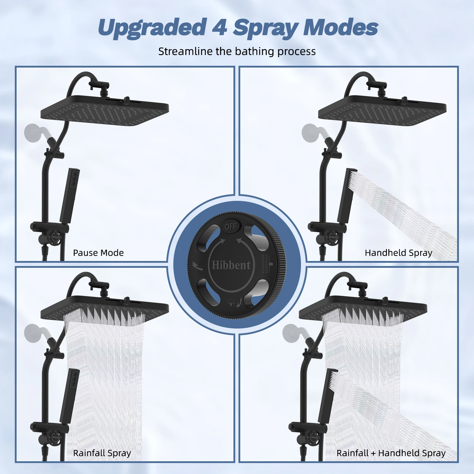 مجموعة رأس دش مطورة مقاس 13 بوصة، رأس دش مطري عالي الضغط 5 رذاذ، من الفولاذ المقاوم للصدأ 4 أوضاع رذاذ محمول باليد #3