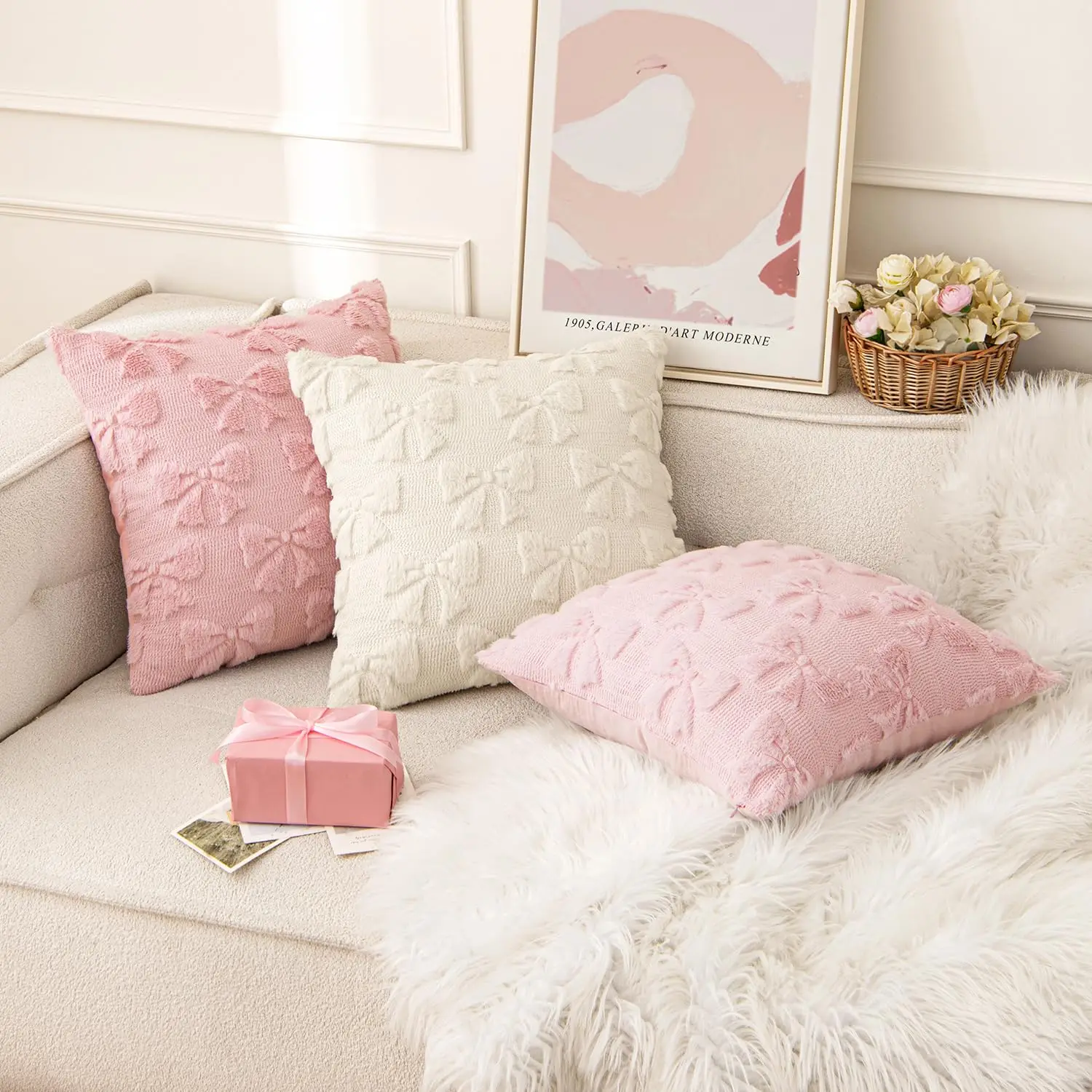 Kissenbezüge mit Schleife, Weihnachtsdekoration, ästhetisches süßes Mädchen, Dekokissen, weicher Plüsch, künstlicher Kissenbezug für Mädchen, Bett, Couch, Sofa