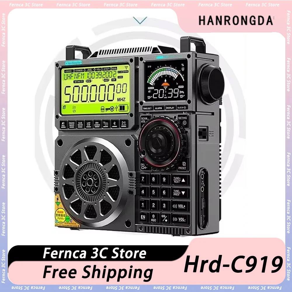 Hanrongda Hrd-C919 Radio Fm All-Band Bluetooth Fm Radio Double Ips Screen Aux In Plays Tfcard App Radio Receiver Duża bateria