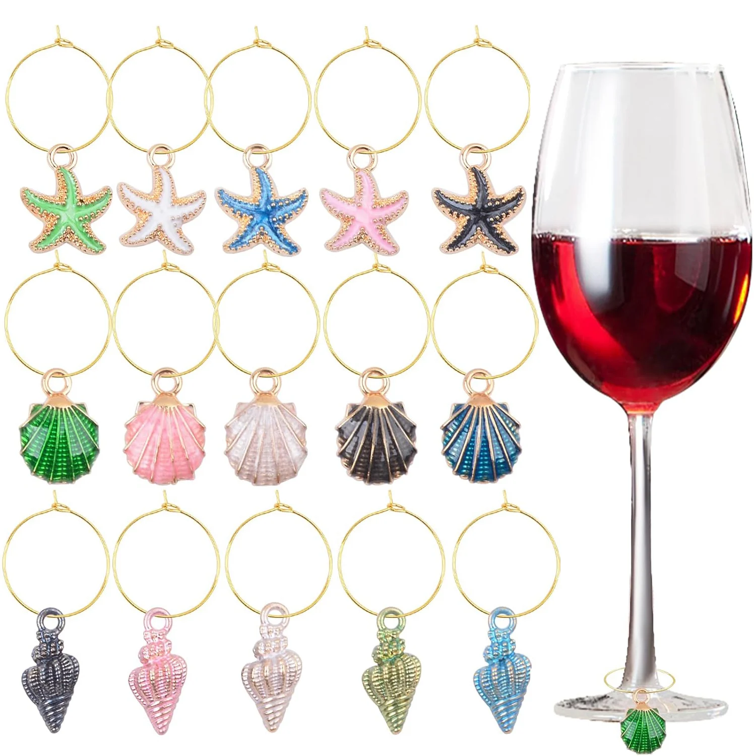 

Wine Glass Charms Wineglass Rings Markers Earring Beading Hoops for Chritsmas Beach Wine Tasting Party Gifts