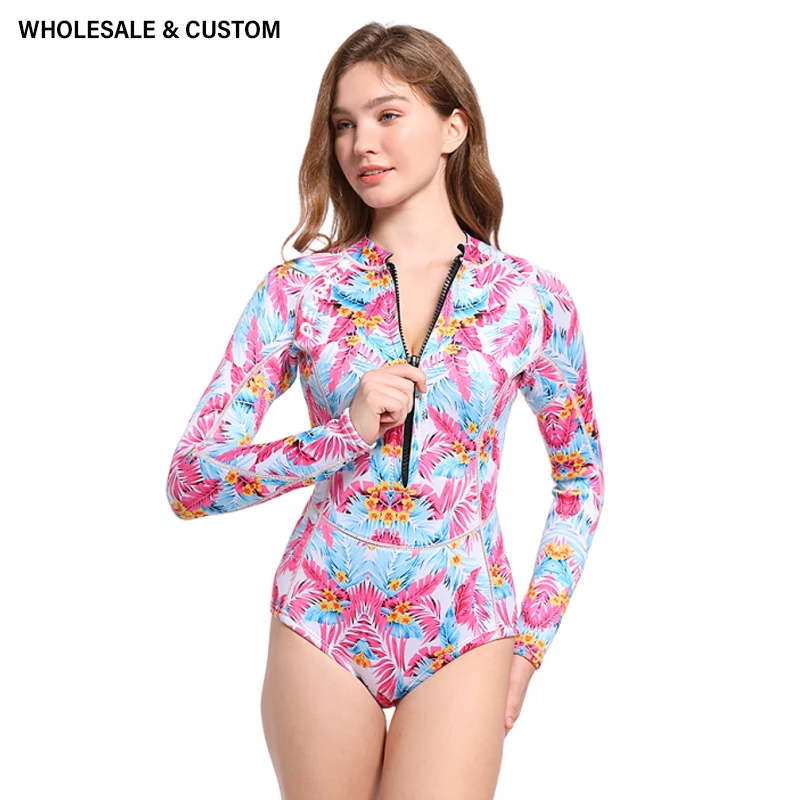 

Wholesale new wetsuit women's 3mm one-piece long sleeve swimming wetsuit sunscreen warm slim bikini surfing wetsuit