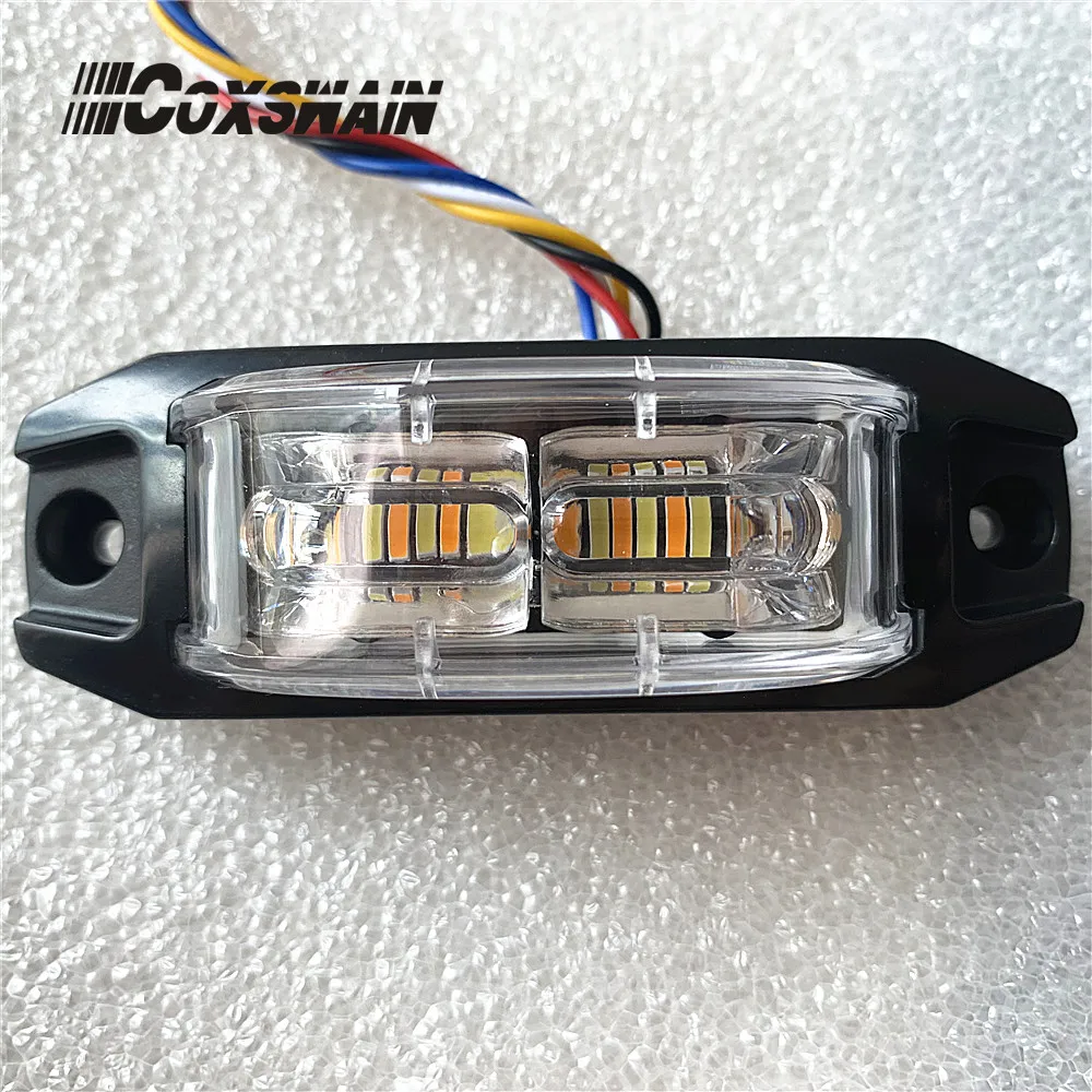 1pc COXSWAIN LED Safety Side Warning Car Lamp, Dual Color 24*3W LED, Rearview Mirror Strobe Light Firetruck Ambualnce Light