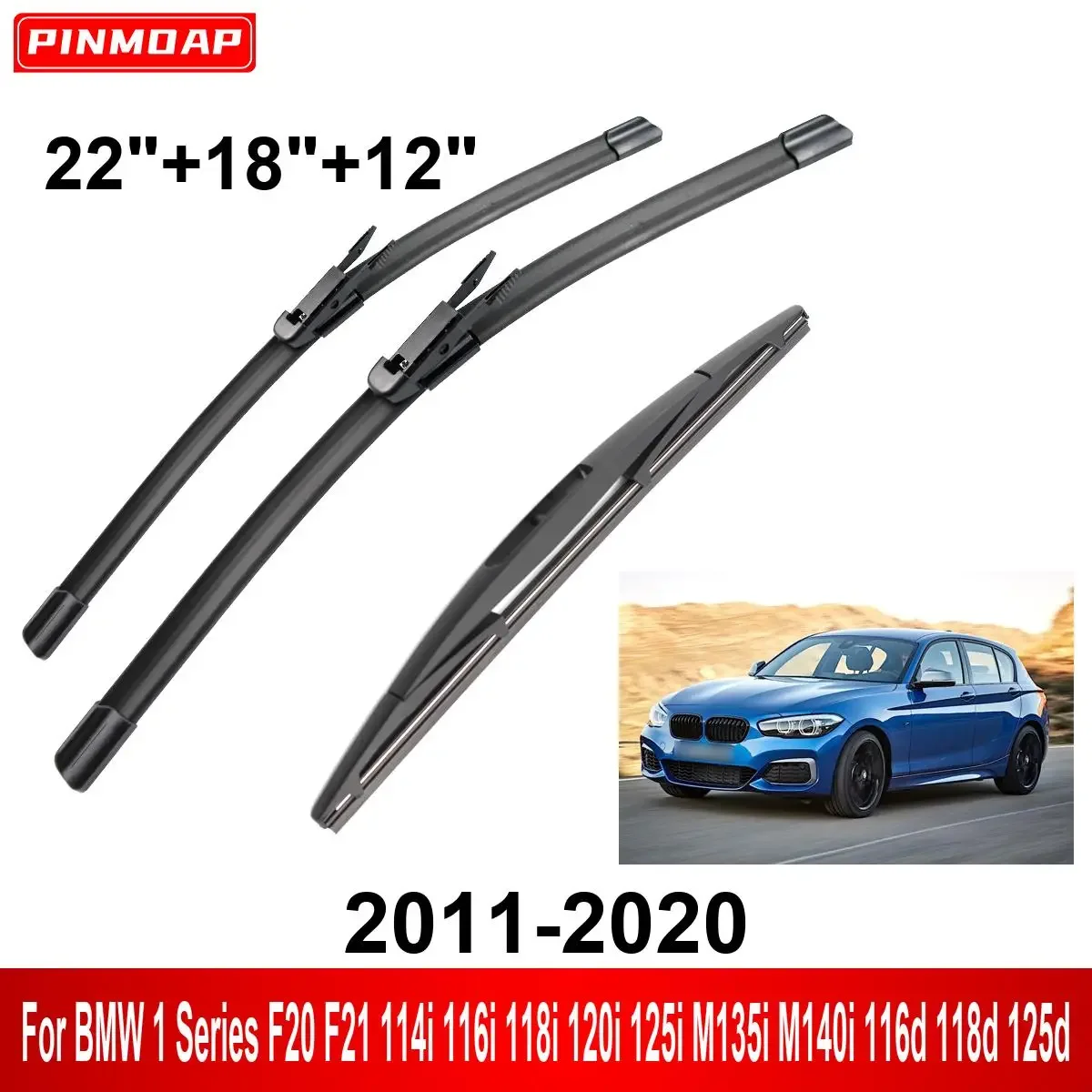 3PCS Car Wiper For BMW 1 Series F20 F21 114i 116i 118i 2011-2020 Front Rear Wiper Blades Brushes Auto Accessories