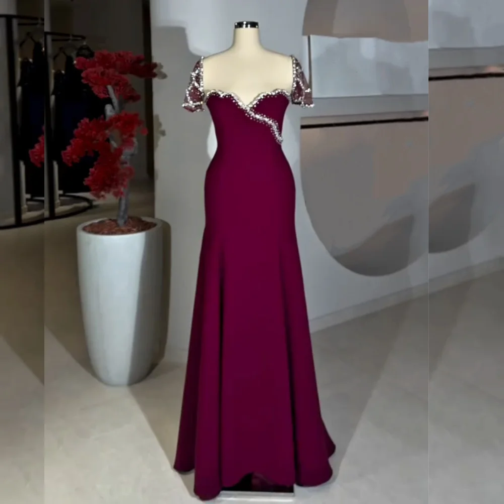 

Customized Jersey Glitter Square Neck Trumpet Long Dresses Bespoke Occasion Women Evening Dress Elegant Party Wedding