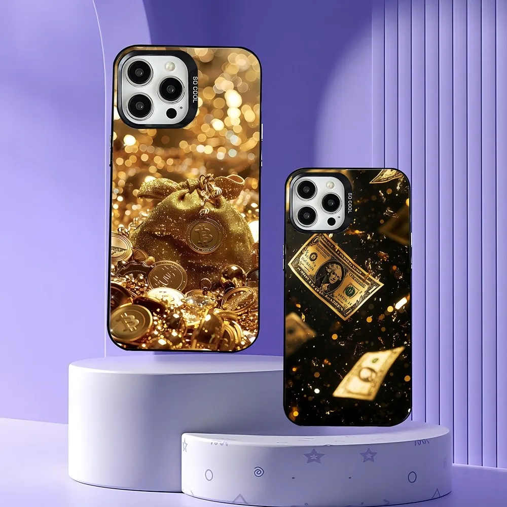 

Gold Cash Art Phone Case For iPhone 16,15,14,13,12,11,Mini,Pro,E,MAX Gray Matte Silicone Black Cover