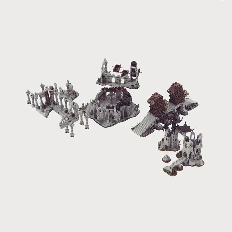 Modelo de película de anillo Moc, bloques de construcción de la ciudad antigua Medieval, bloques de tecnología de pared, regalos de Navidad, juguetes de bricolaje, conjuntos de montaje