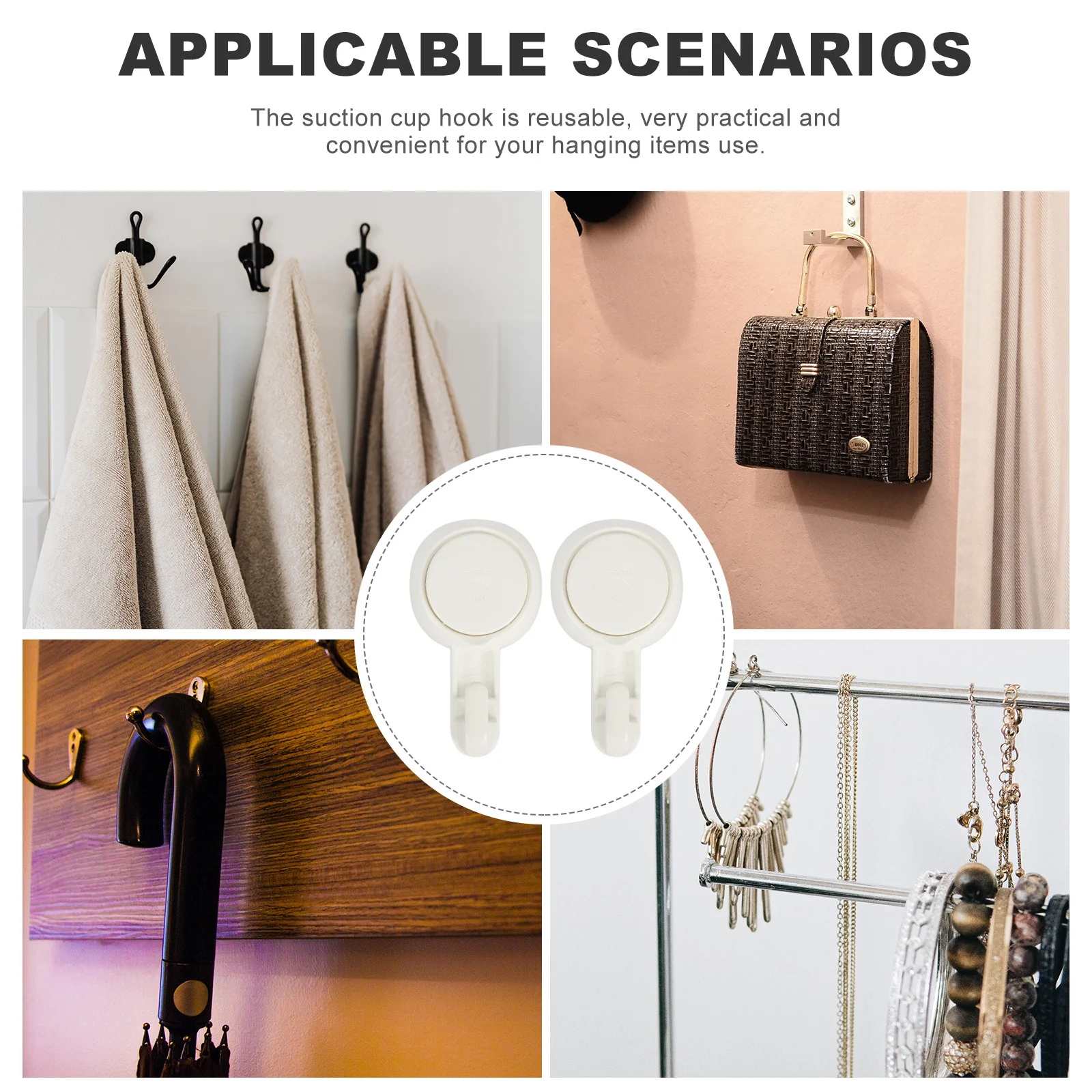 

2Pcs Suction Cup Shower Hook Strong Reusable No Hole Bathroom Towel Holder Kitchen Wall Hook Multi Purpose Indoor Suction Hooks