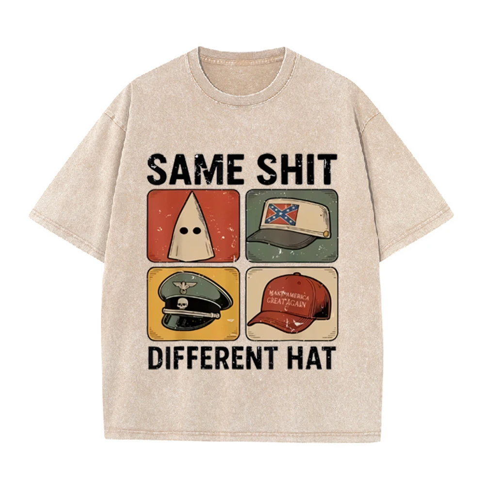 2026 Unisex Vintage Acid Wash T Shirt Same Shit Different Hat Funny Slogan Graphic Tee Cotton Loose Casual Summer Short Sleeve T