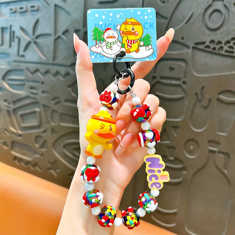 

Creative Little Yellow Duck Beaded Mobile Phone Chain, Kawaii Painted Beads Animation Keychain, Bag Pendant, Gift.