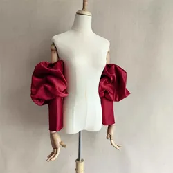 Elegante Designer da donna Puff Wine Red Satin Arm Sleeve femminile Vintage Photography abito formale Performance Party Glove R617