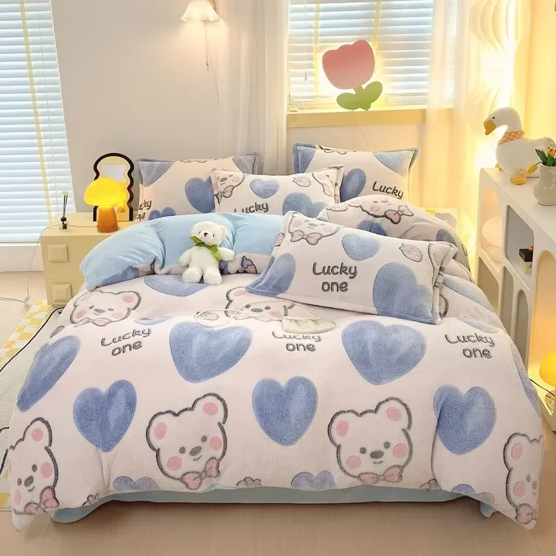 

Winter Flannel Duvet Cover Rainbow Dual-color Soft Warm Quilt Cover Cozy Thick Comforter Cover for Adults Children Queen King