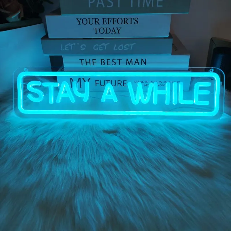 

STAY A WHILE Неоновые вывески с регулируемой яркостью, светодиодные неоновые вывески для декора стен, неоновый свет с питанием от USB для спальни, дома, комнаты, паба, художественное украшение