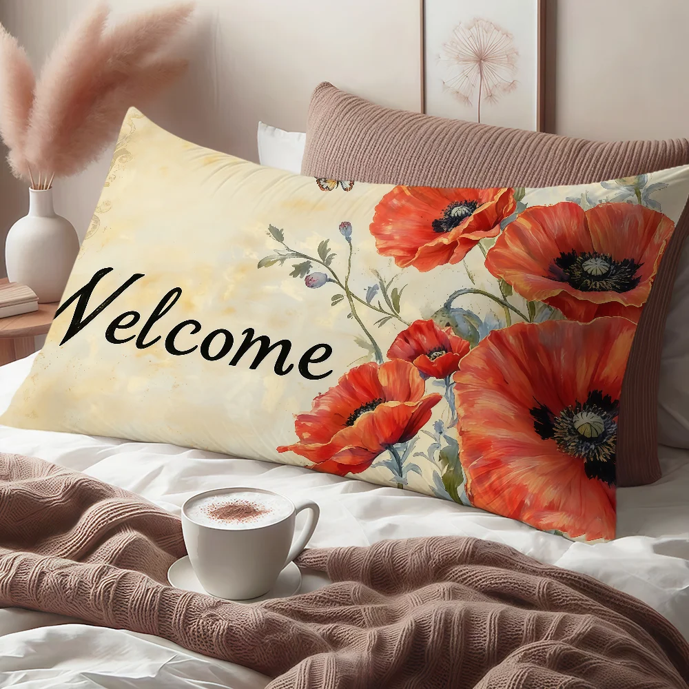 Fotografia 7: Capa de Almofada Retangular com Estampa Floral Retrô de Tulipa e Girassol, para Sofá, Sala de Estar, Quarto, Cabeceira, Presente