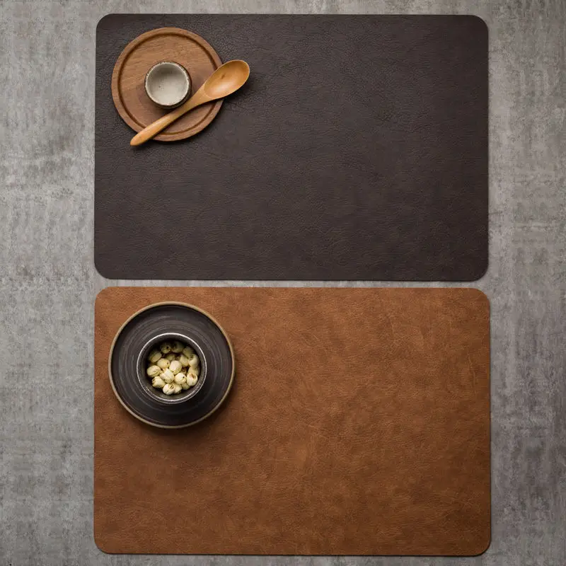 Light Luxury Solid Leather Placemat Coffee Brown PVC Table Mat Waterproof Oilproof Heat-Insulated Plate Bowl Pad Table Decor