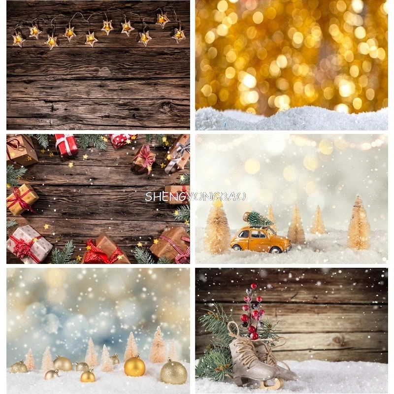 

SHENGYONGBAO Christmas Wooden Planks Theme Photography Background Snowman Backdrops For Photo Studio Props MMSD-06