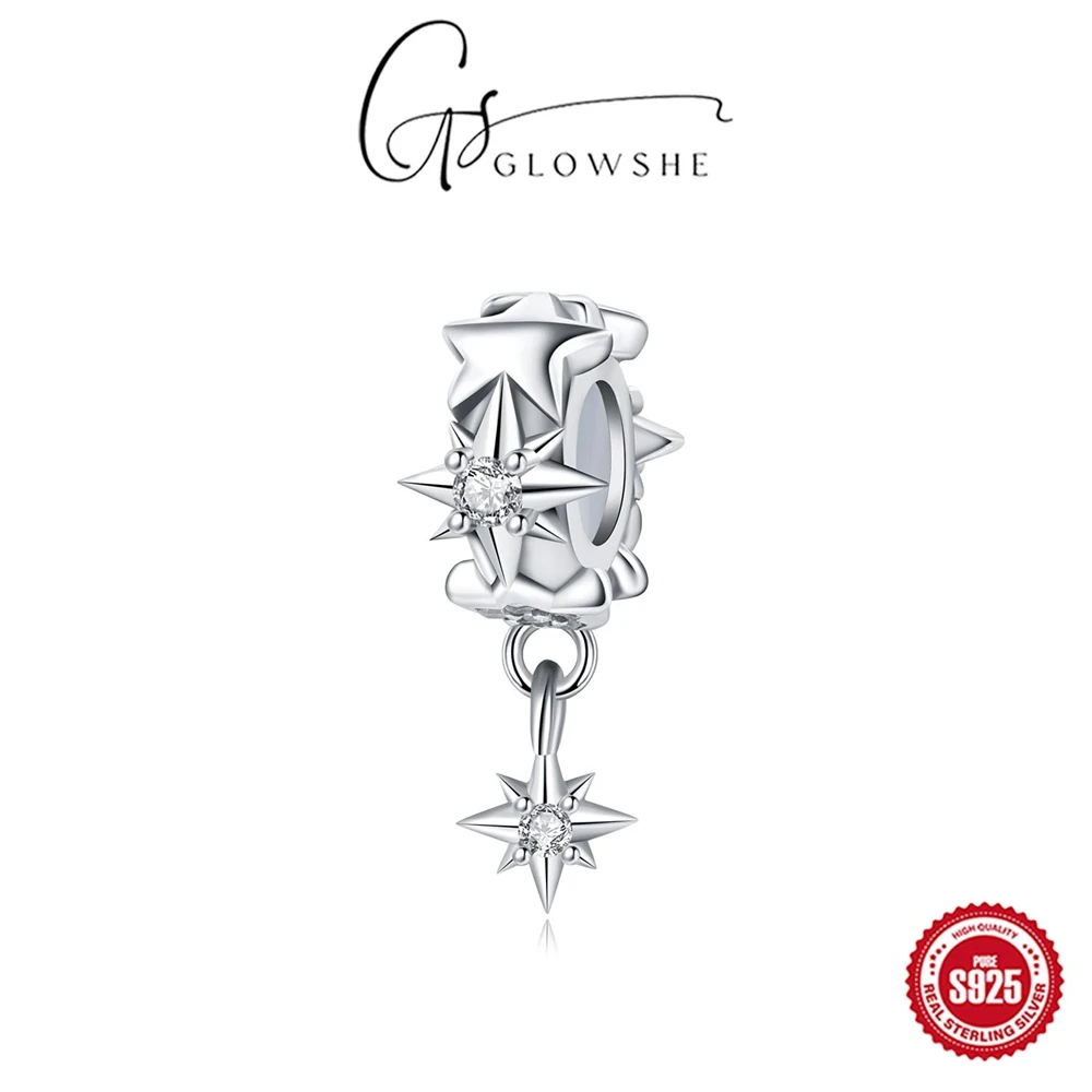

Glowshe 925 Sterling Silver Star Zircon Rubber Stopper Isolation Bead Women's DIY Bracelet Ornament Handmade High Quality Charms