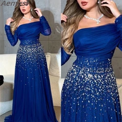 Elegant Off The Shoulder Prom Dress Sequins Ruffle A-Line Evening Dresses customized Chiffon Party Gowns فاف فستان حفلات الزفاف