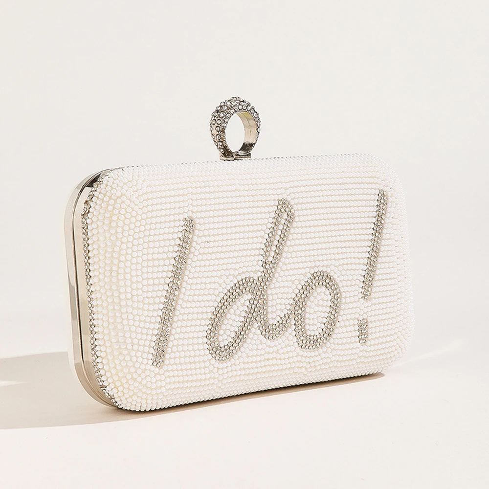 I Do Letter Abendtaschen für Frauen, Brautkupplungen, Perlenperlen, Hochzeit, Party, Geldbörse, trendige Designer-Schulterhandtasche mit Kette