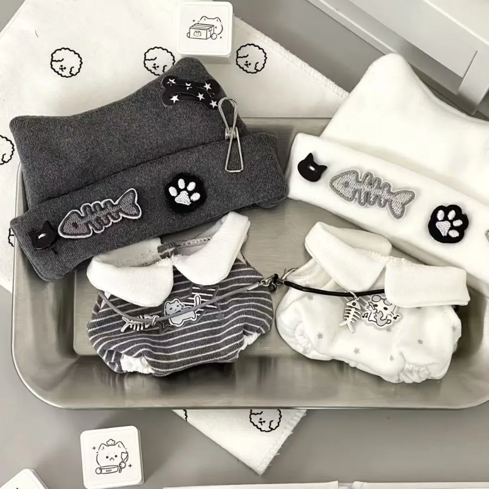 10/20cm Cotton Doll Clothes Set Punk Style No Attribute Kitten Costume Outfit Punk Cat Costume Black And White