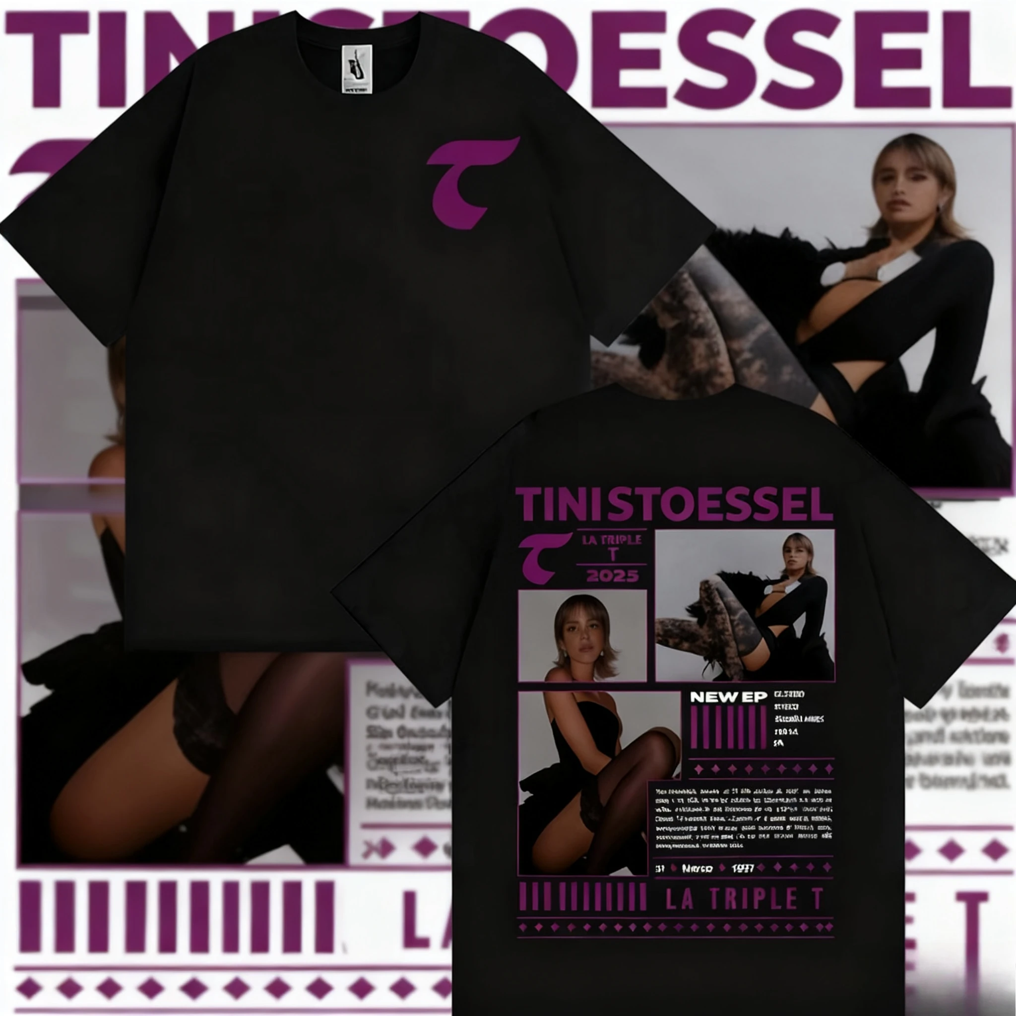 TINI STOESSEL La Triple T Futura 2025 Tour Merch تي شيرت للرجال والنساء 2025-26 الصيف القطن الخالص 100% تي شيرت مطبوع