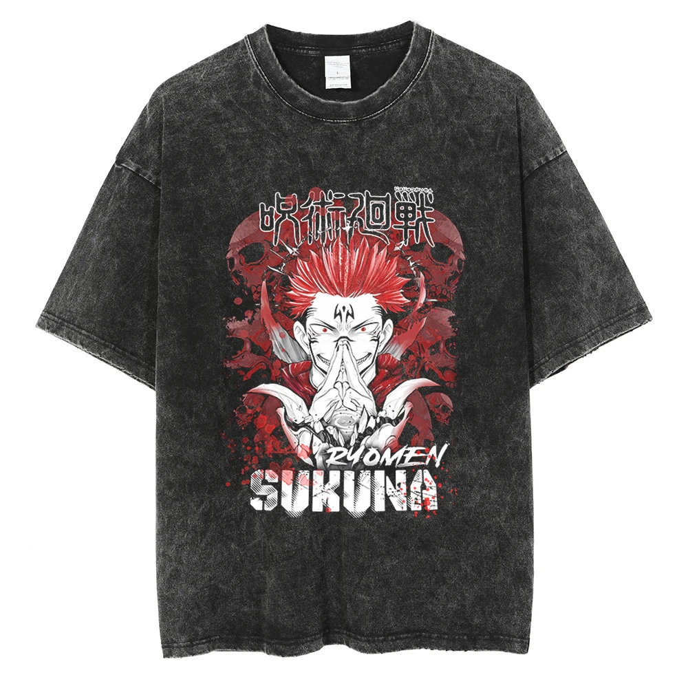 

Harajuku Streetwear Anime Graphic Print Oversized Washed Tshirt Men Summer Short Sleeve Vintage T-shirt Cotton Top Tee