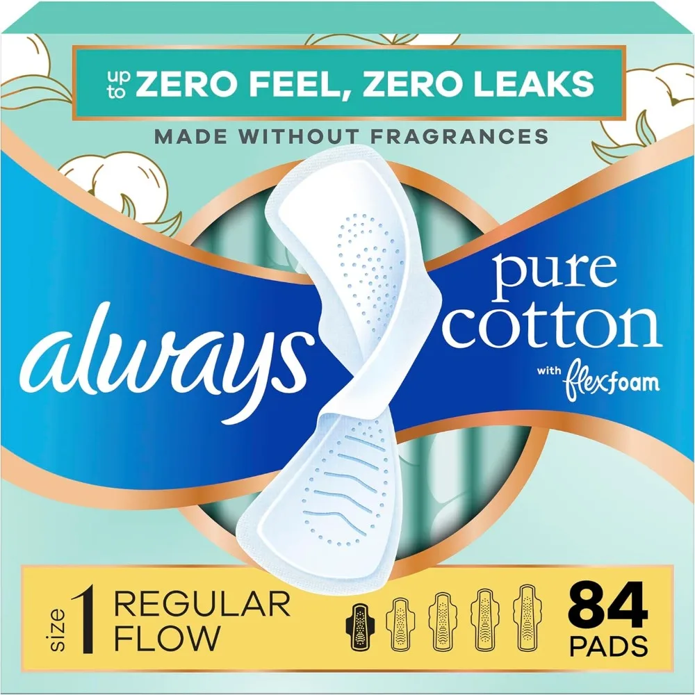 

Pure Cotton Menstrual Pads with Wings Regular Absorbency Unscented 84 Count