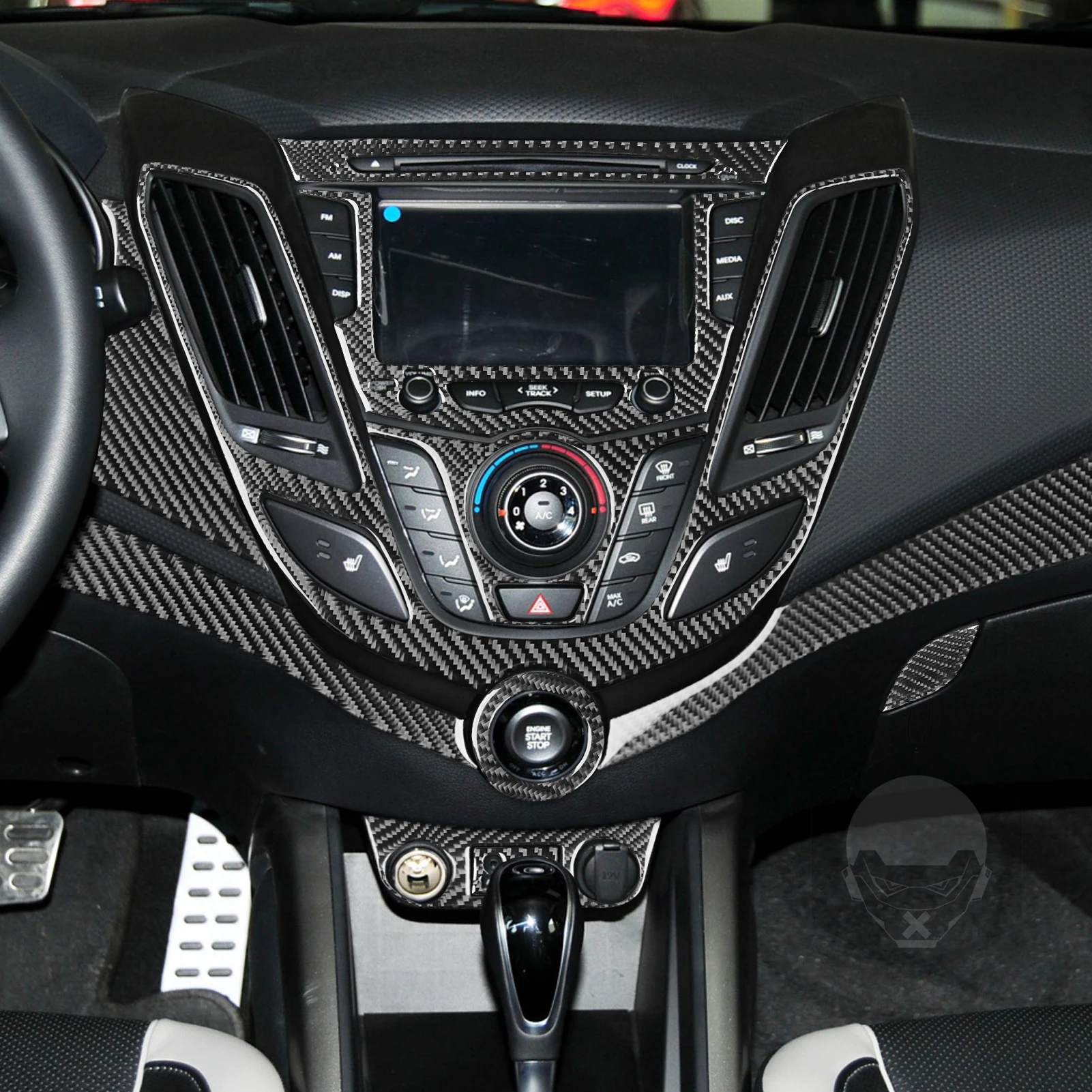 For Hyundai Veloster 2012-2017 Carbon Fiber Central Navigation Radio AC CD Shift Door Panel Car Accessories Decorative Stickers