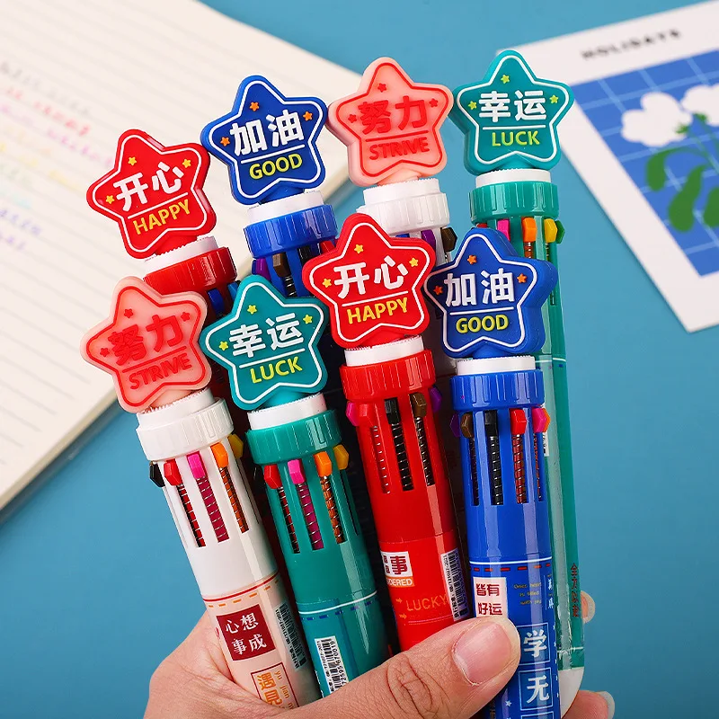 

20Pcs 10 Colors Ballpoint Pens Student Press Pen Oily Pen Multi-color Ball Pen