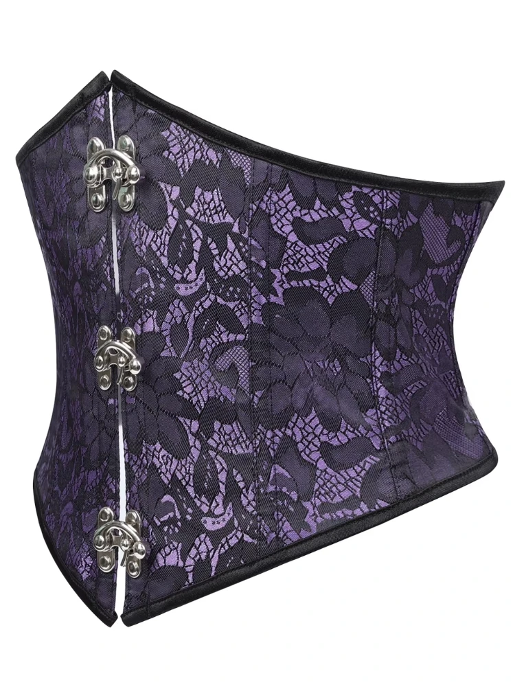 Damen Gothic Spitzen-Unterbrustkorsett, Taillenformer mit Vorderverschluss, Rücken-Schnürung, verstärkt, Vintage, Halloween-Party, Clubwear – Detail 10