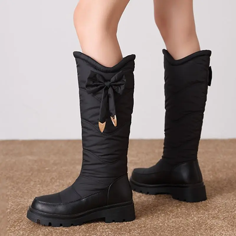 

Зимние зимние туфли с круглым носком на толстом каблуке 5 см, непромокаемые плюшевые теплые сапоги до колена, большой размер 43 44