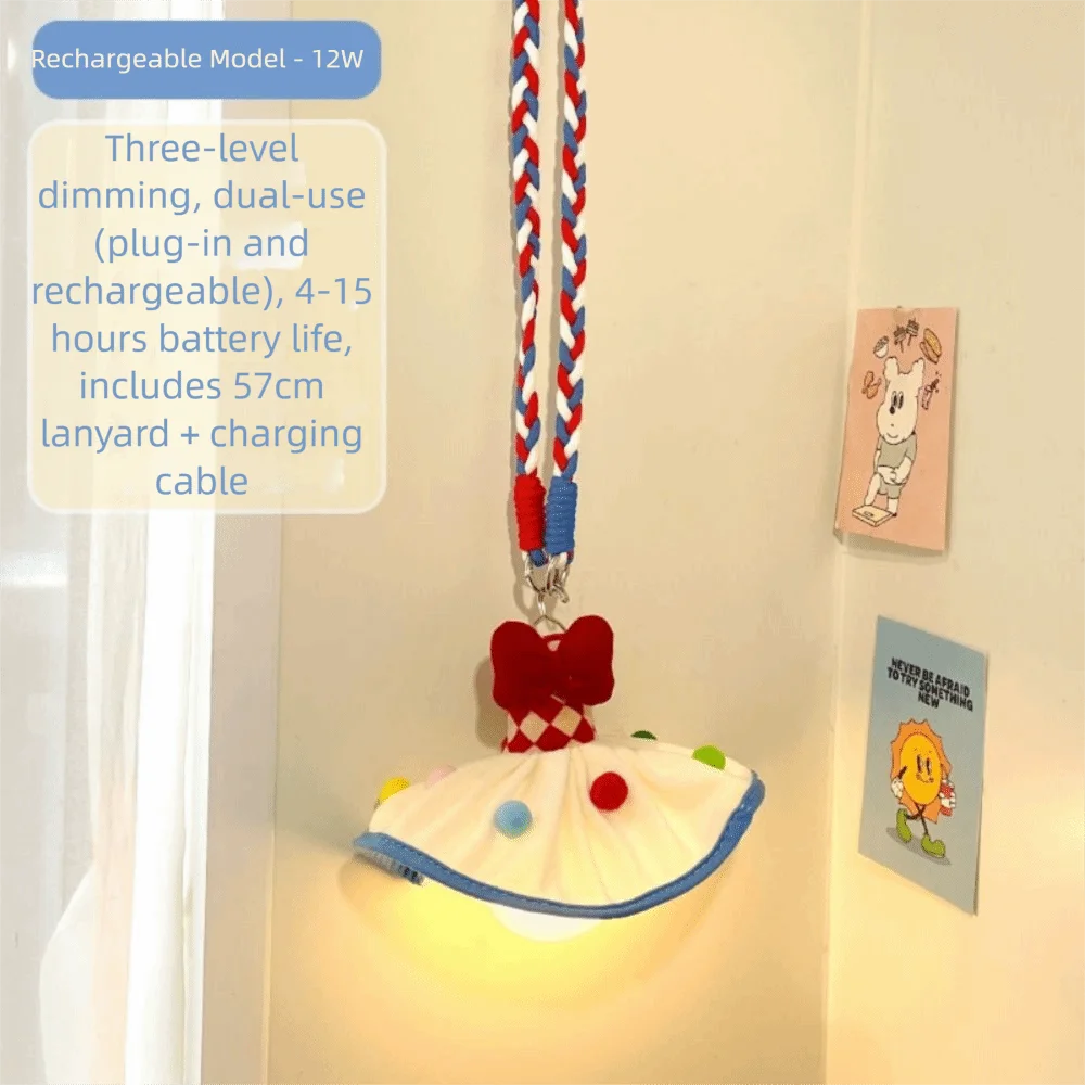 لمبة قابلة لإعادة الشحن معلقة ضوء الليل قابل للتعديل USB قابلة للشحن/التوصيل في مصباح أجواء LED 3 أوضاع حبل معلق قابل للإزالة