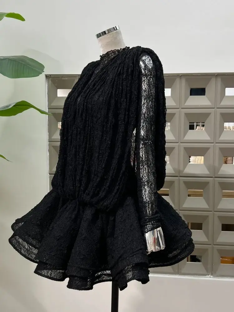 Chic Sheer สามชิ้นมินิเดรสผู้หญิงเซ็กซี่ O คอยาวแขนยาวกางเกงขาสั้นคนดังดูผ่านวันเกิดหรูหราชุด