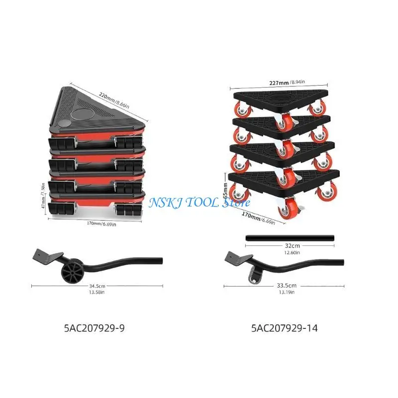 L8RC Furniture Mover وضع Carbon Steel ورافع مع عجلات قابلة للدوران لرفع الأثاث السهل والتحرك